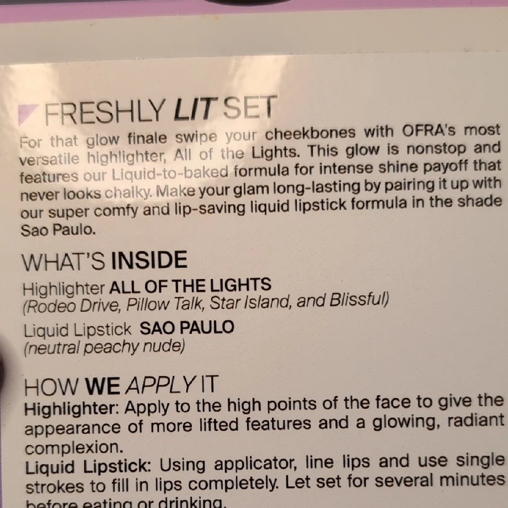 OFRA set includes